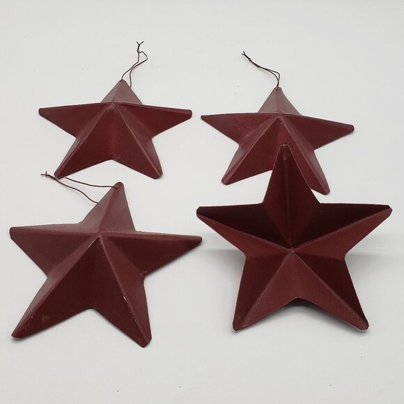 Burgundy Red Metal Wall or Hanging Christmas Tree 4 Star Ornament Set - Picture 5 of 8